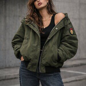 NWOT Oppenheimer Bomber Flight Jacket | Army Green | Size Large | Military Chic